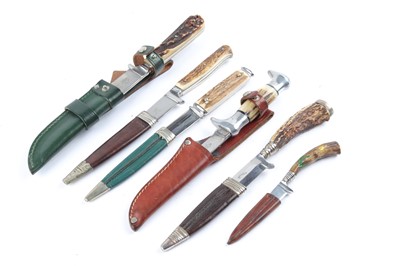 Lot 97 - Six sheath knives with German blades, each...