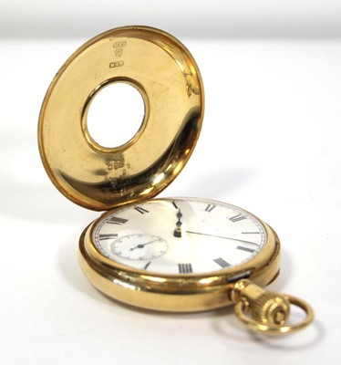 Lot 462 - An 18ct yellow gold half hunter pocket watch...