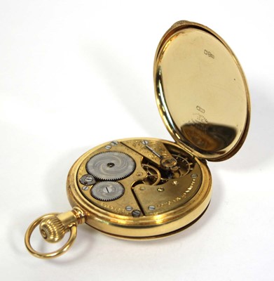 Lot 462 - An 18ct yellow gold half hunter pocket watch...