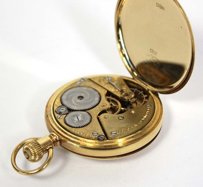 Lot 462 - An 18ct yellow gold half hunter pocket watch...