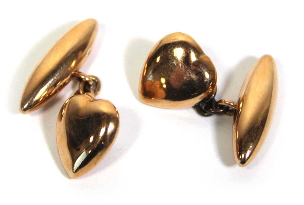 Lot 708 - A pair of 15ct yellow gold hollow cufflinks of...