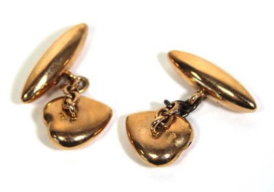 Lot 708 - A pair of 15ct yellow gold hollow cufflinks of...