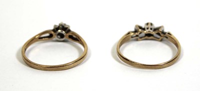 Lot 716 - Two 9ct yellow gold cluster rings set, both...