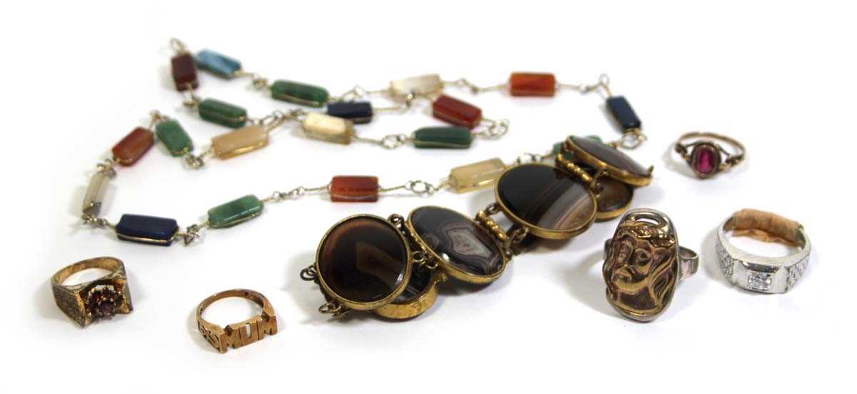 Lot 720 - A gilt metal mounted banded agate bracelet, a...