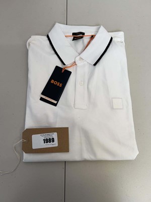 Lot 1989 - Hugo Boss 'BOSS' logo polo top in white size M