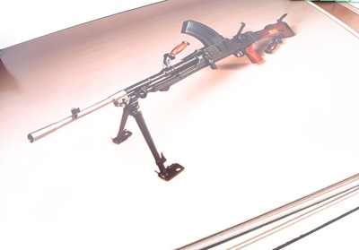 Lot 1381 - Assorted prints of rifles and a machine gun
