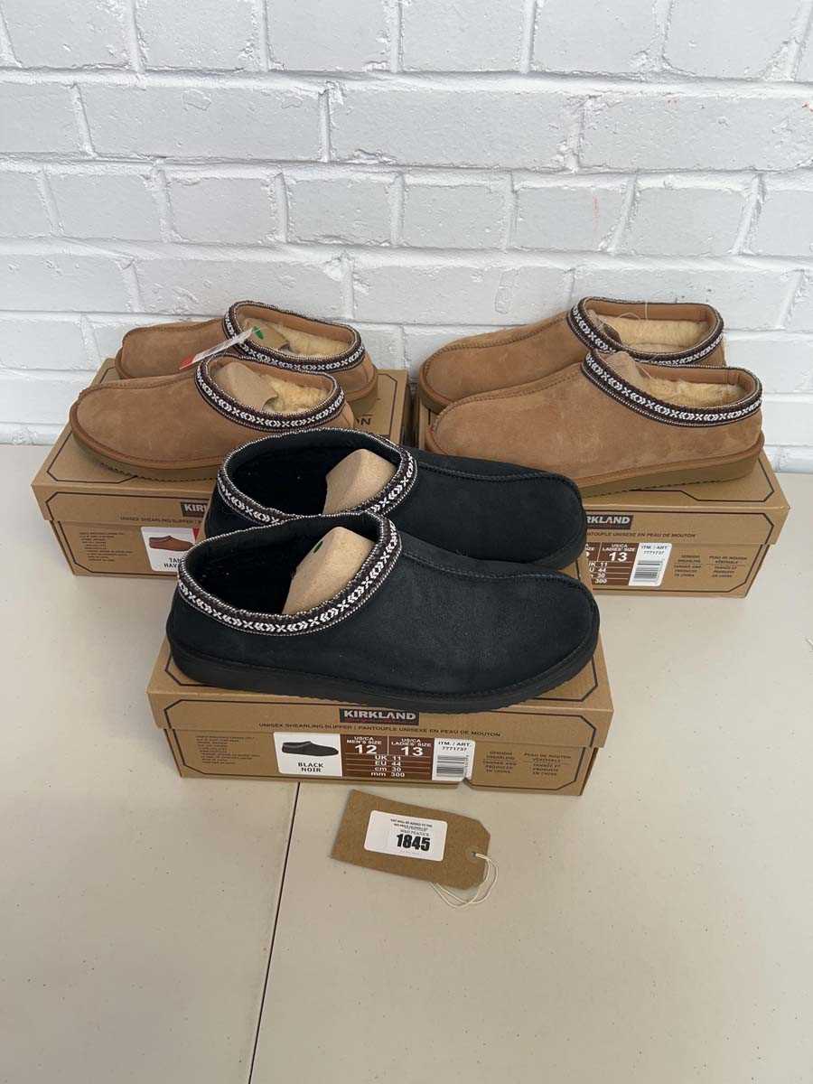 Lot x3 boxed pairs of Kirkland shearling slippers -...