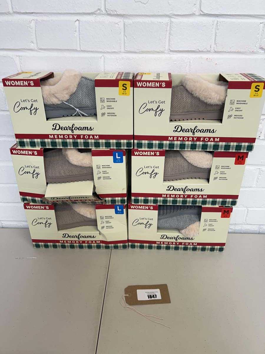 Lot x6 pairs of Dearfoam memory foam slippers