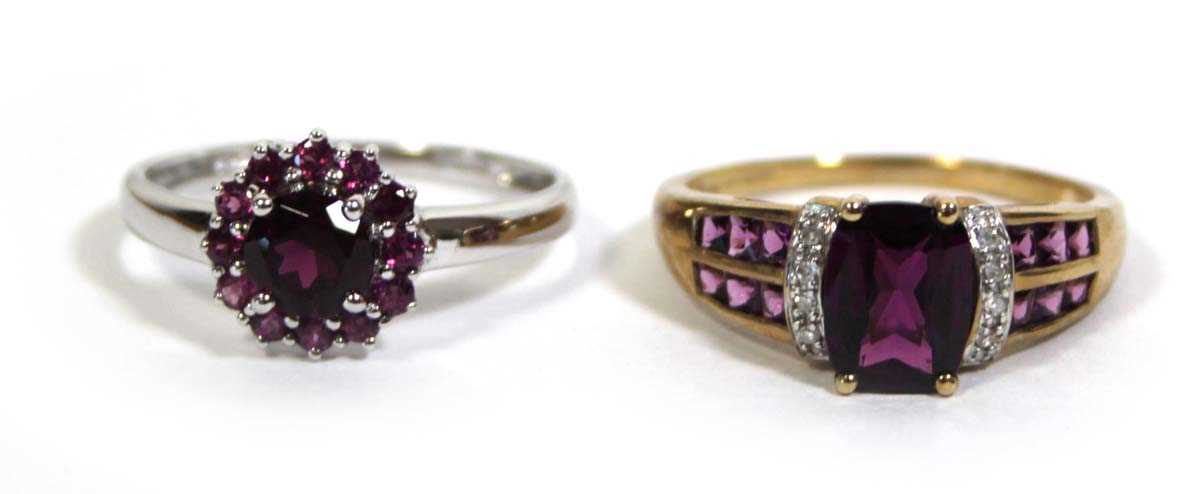 Lot 729 - Two 9ct yellow and white gold dress rings set...