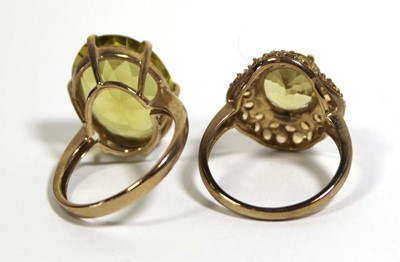 Lot 730 - Two 9ct yellow gold dress rings set yellow...