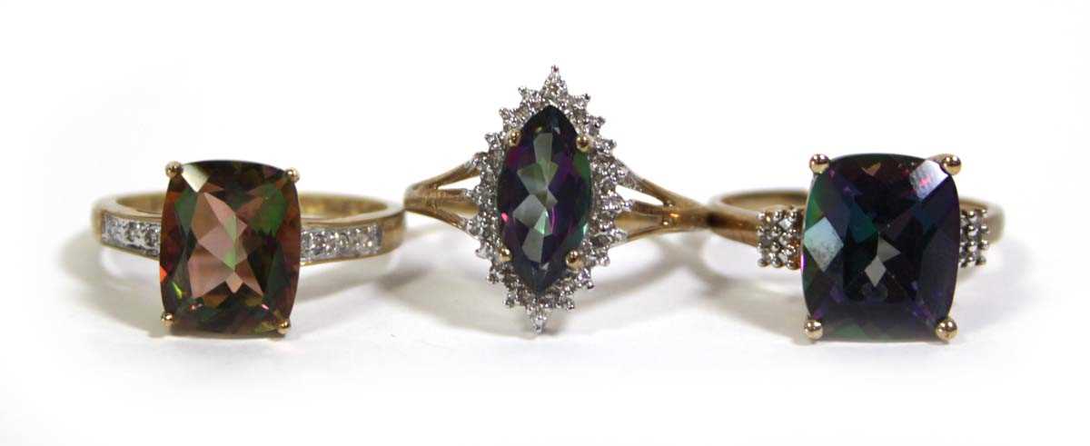 Lot 735 - Three 9ct yellow gold dress rings set...