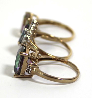 Lot 735 - Three 9ct yellow gold dress rings set...