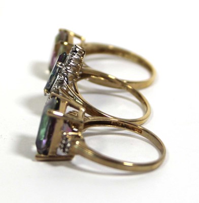 Lot 735 - Three 9ct yellow gold dress rings set...