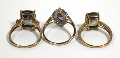 Lot 735 - Three 9ct yellow gold dress rings set...