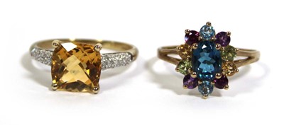 Lot 737 - Two 9ct yellow gold dress rings set yellow and...