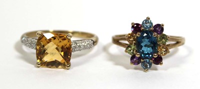 Lot 737 - Two 9ct yellow gold dress rings set yellow and...