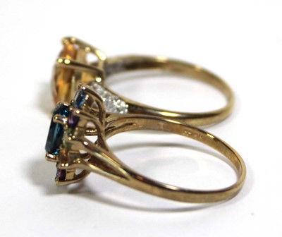 Lot 737 - Two 9ct yellow gold dress rings set yellow and...