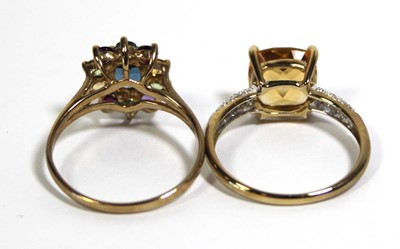 Lot 737 - Two 9ct yellow gold dress rings set yellow and...