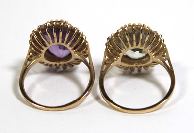 Lot 739 - Two 9ct yellow gold dress cluster rings set...