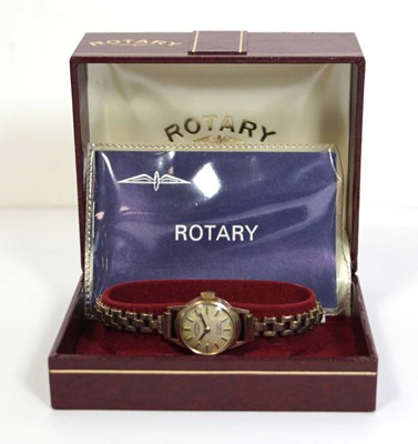 Lot 475 - A ladies 9ct yellow gold wristwatch by Rotary,...