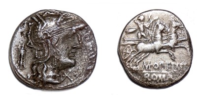 Lot Opimius denarius, circa 131 BC, obverse:...