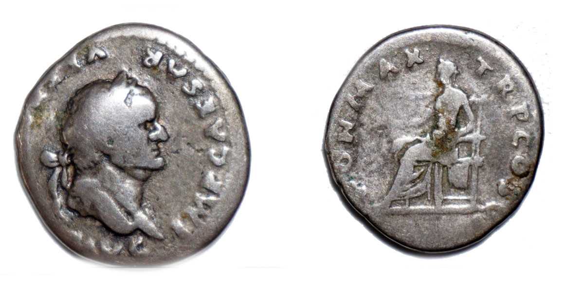 Lot Vespasian denarius, circa 75 AD, obverse: IMP...