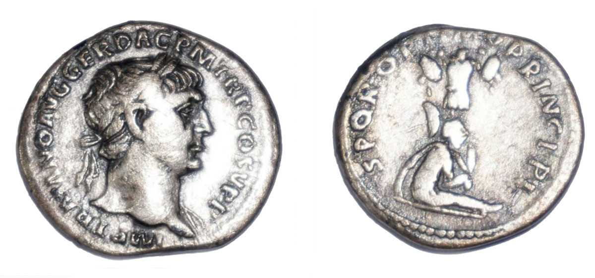 Lot Trajan denarius, circa 104 AD, obverse: IMP...