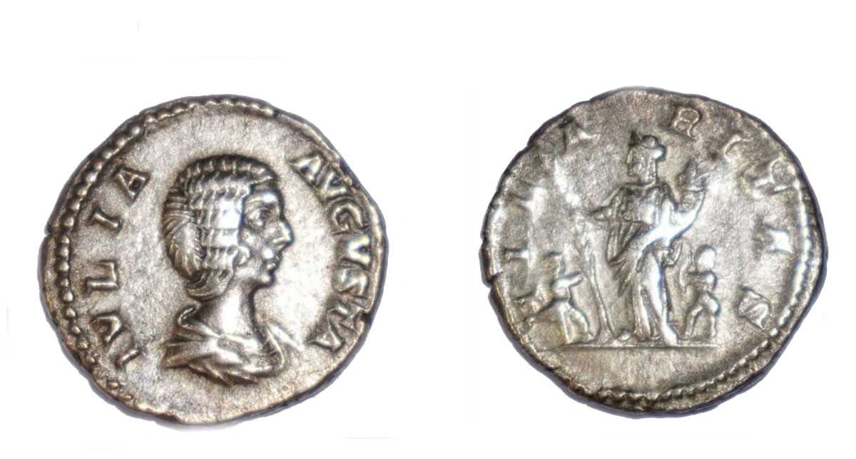 Lot 2x Julia Domna denarius coins, including 198...