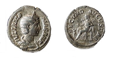 Lot 2x Julia Mamaea denarius coins, 226 AD and 232...