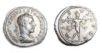 Lot 4x Elagabalus denarius coins, from 218 AD to...