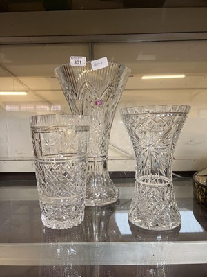 Lot 301 - A large cut glass vase by Gavan Crystal along...