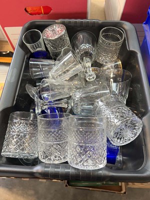 Lot 1453 - Black crate containing glassware with large...