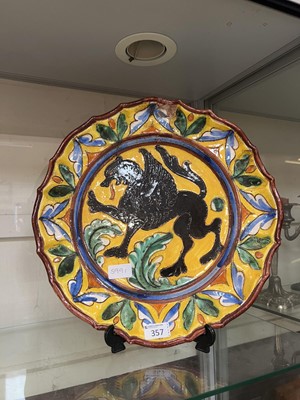 Lot 357 - An Italian studio pottery Maiolica charger...
