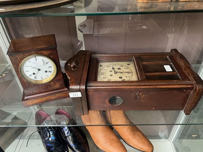 Lot 371 - A stained wood mantle clock and a mahogany...