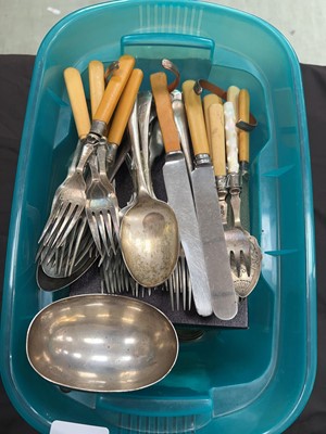 Lot 376 - A PVC box of assorted metalware to include...