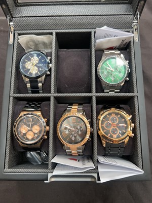 Lot 382 - A watch display box containing five Navimarine...