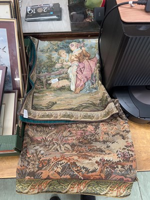 Lot 436 - Two embroidered wall hangings depicting...
