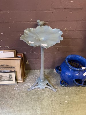 Lot 11 - A grey painted cast metal birdbath with basin...