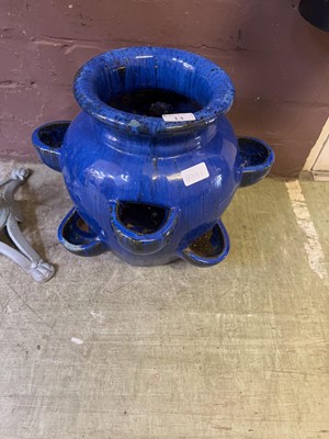 Lot 13 - A blue glazed strawberry planter
