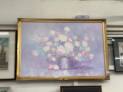 Lot 41 - A gilt framed oil on canvas still life scene...
