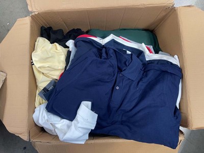 Lot 2 boxes of assorted size and colour polo shirts