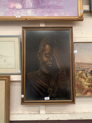 Lot 44 - A framed and glazed Zambian oil on velvet...