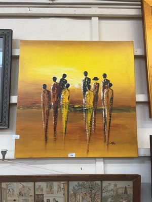 Lot 64 - An unframed oil on canvas depicting abstract...