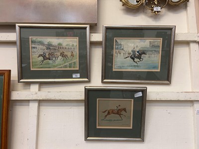 Lot 70 - Three framed and glazed watercolours of racing...