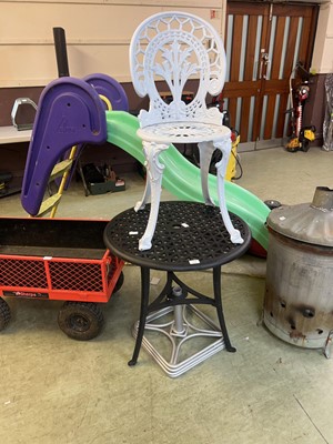 Lot 108 - A white painted cast aluminium bistro chair...