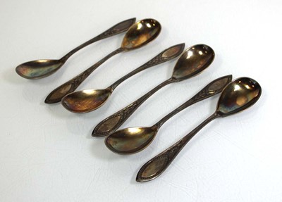 Lot 312 - A cased set of six German silver teaspoons...