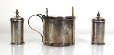 Lot 333 - A silver mustard of cylindrical form, Adie...