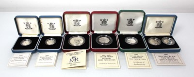 Lot 340 - Six Royal Mint silver proof coins: 1993 £1,...
