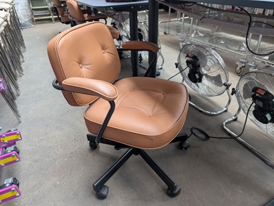 Lot 282 - Three Ikea brown leather effect office chairs