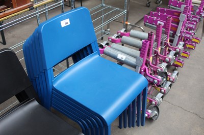 Lot 266 - Set of 6 blue plastic and metal stacking chairs